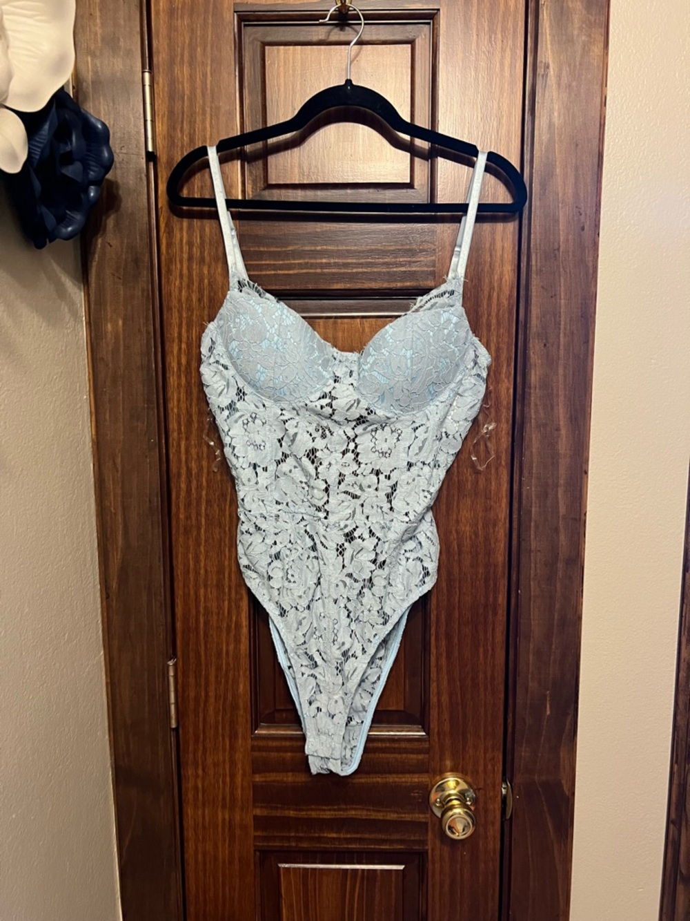 Free People Light Blue Lace Bodysuit